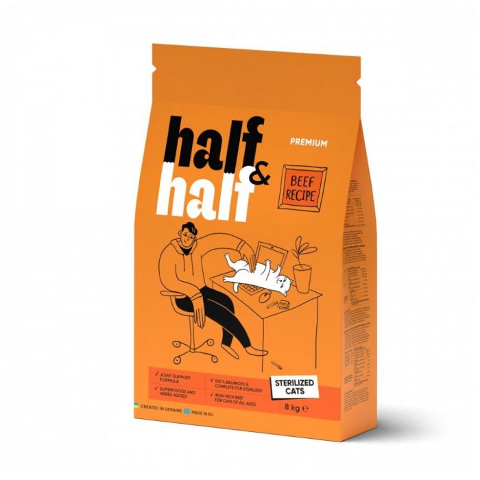 Сухий корм для кішок Half&Half для стерилізованих з яловичиною 8 кг (4820261920819)
