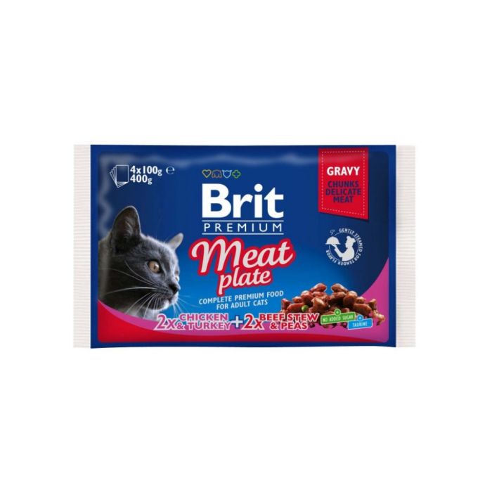 Вологий корм для кішок Brit Premium Cat м'ясна тарілка 4 шт по 100 г (8595602506262)
