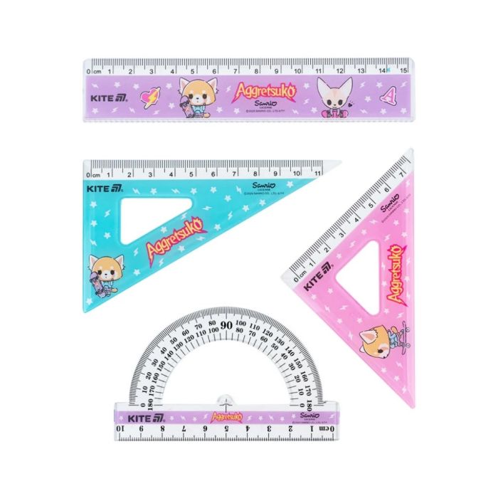 Лінійка Kite набір: лінійка 15 см, 2 косинця, транспортир Aggretsuko (AR25-282)