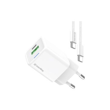 Зарядний пристрій ColorWay GaN Mini 35W PD Port PPS USB (Type-C PD + USB QC4.0) cable Type-C (CW-CHS055PDC-WT)
